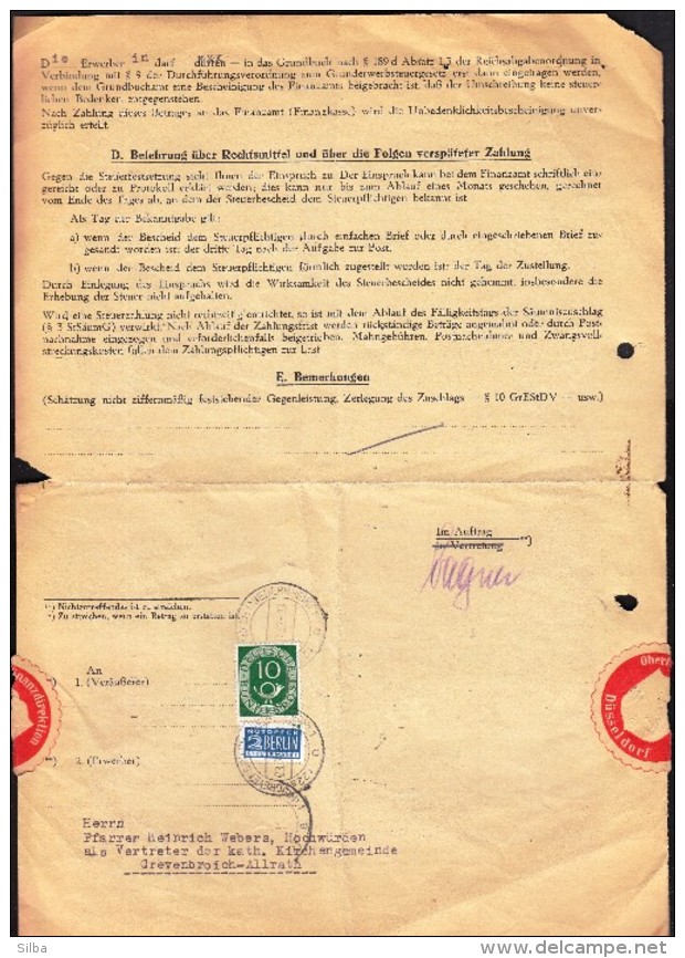 Germany Grevenbroich 1952 / Tax / Steuer, Steuerbeleg / Grunderwerbsteuerbescheid / Dusseldorf Oberfinanzdirektion - 1950 - ...