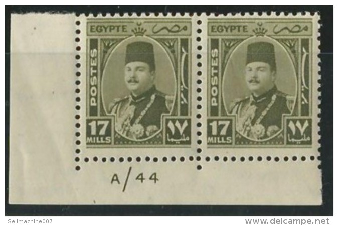 EGYPT STAMPS PAIR 1944 - 1950 KING FAROUK MARSHALL / MARSHAL Control Number A/44 17 Millemes MNH ** STAMP MARSHALL - Neufs