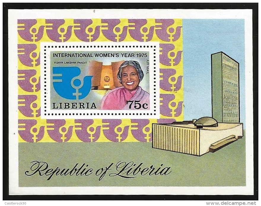 G)1975 LIBERIA, VIJAYA LAKSHMI PANDIT-WOMEN´S YEAR EMBLEM-DAIS OF UN GENERAL ASSEMBLY, AIRMAIL S/S, MNH SCT C206 - Liberia