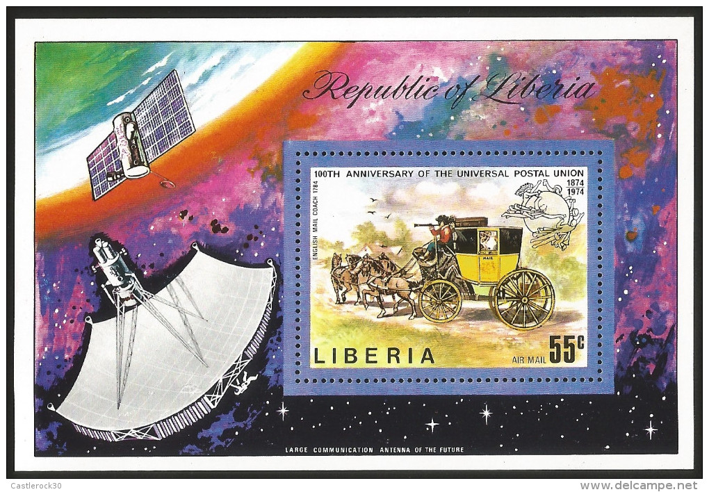 G)1974 LIBERIA, EARTH-SATELLITE-SPACE, UPU EMBLEM-ENGLISH COACH, UPU'S 100TH ANNIV. AIRMAIL S/S, MNH SCT C201 - Liberia