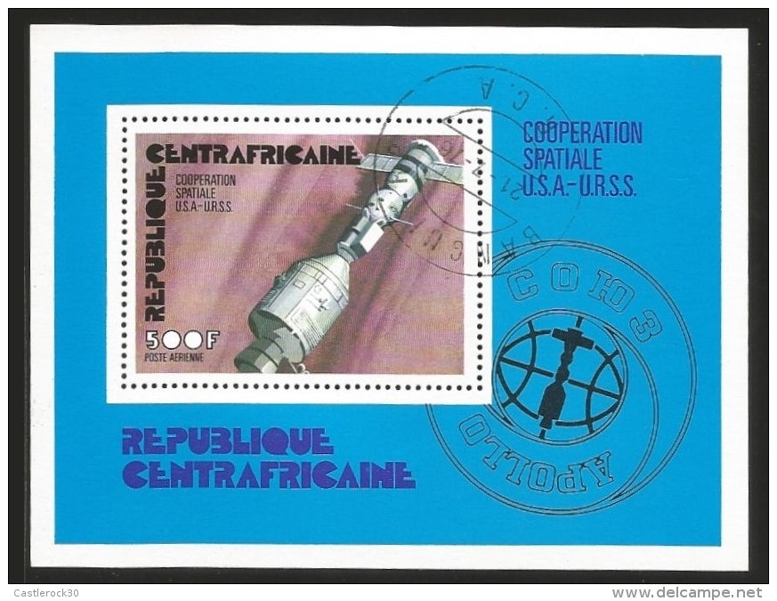 G)1976 CENTRAL AFRICAN REPUBLIC, APOLLO-SOYUZ AFTER LINK-UP, RUSSO-AMERICAN COOPERATION AIRMAIL S/S, CTO - Central African Republic