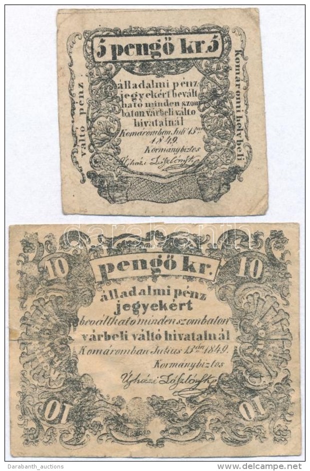 Komárom 1849. 5kr 3mm-es BetÅ±k + 10kr 3mm-es BetÅ±k T:III / Hungary / Komárom 1849. 5 Kreuzer 3mm... - Sin Clasificación