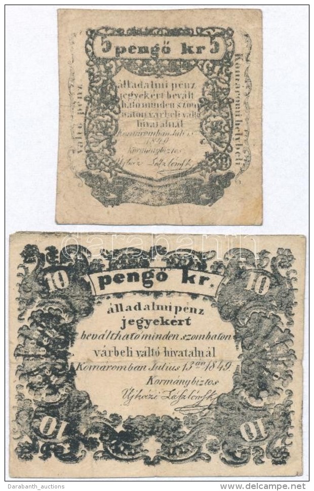 Komárom 1849. 5kr 2mm-es BetÅ±k + 10kr 2mm-es BetÅ±k T:III / Hungary / Komárom 1849. 5 Kreuzer 2mm... - Sin Clasificación