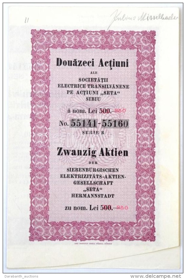 Románia / Nagyszeben 1930. 'Societatii Electrice Transilvanene Pe Actiuni 'Seta' Sibiu -... - Sin Clasificación