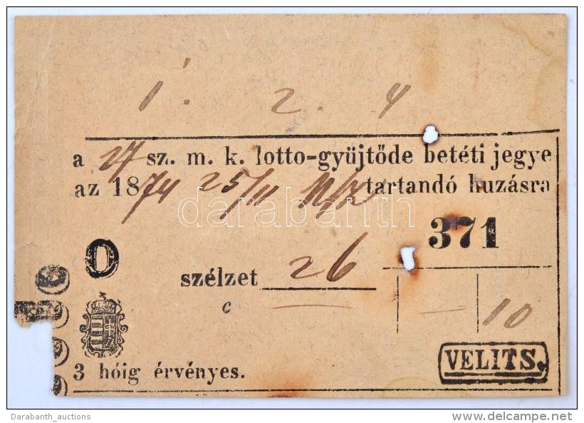 1874. '27. Sz. M. K. Lotto-gyüjtöde' Betéti Jegye T:III,III- Ly., Sarokhiány / 
Hungary... - Sin Clasificación