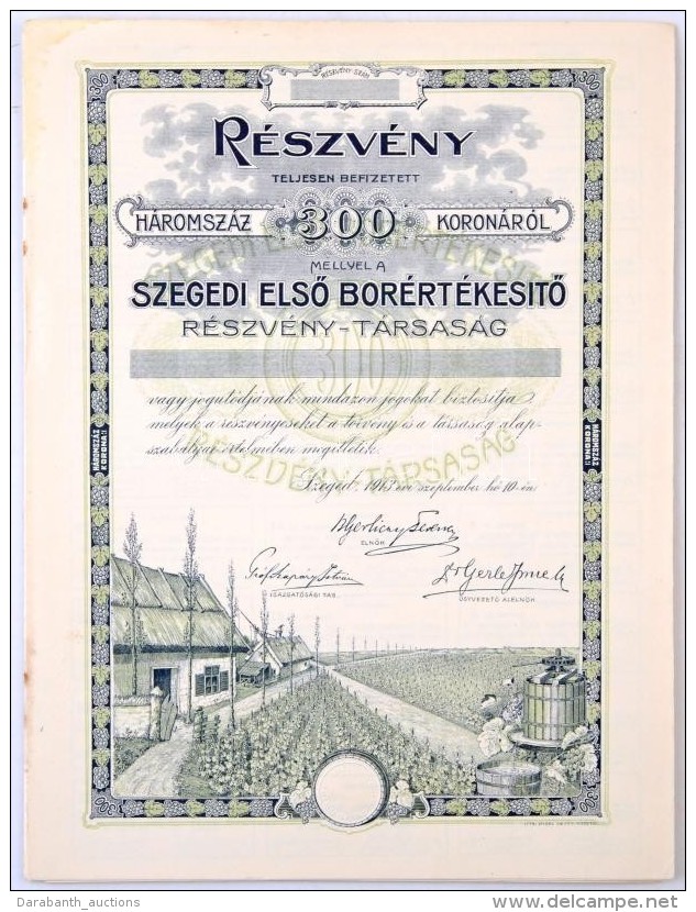 Szeged 1913. 'Szegedi ElsÅ‘ BorértékesítÅ‘ Részvénytársaság'... - Sin Clasificación