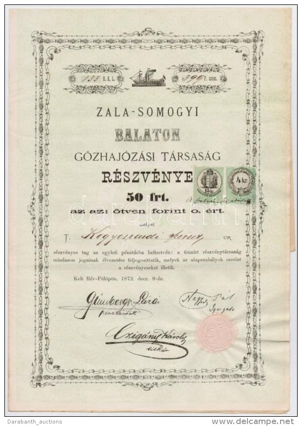 Révfülöp 1872. 'Zala-Somogyi Balaton GÅ‘zhajózási Társaság'... - Sin Clasificación