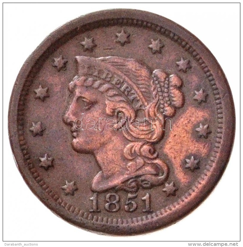 Amerikai Egyesült Államok 1851. 1c Cu 'Fonott Hajú Cent' (10,73g) T:2 Ph. / USA 1851. 1 Cent Cu... - Sin Clasificación