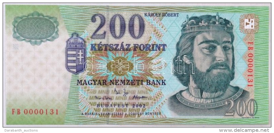 2002. 200Ft 'FB0000131' Alacsony Sorszám T:I / Hungary 2002. 200 Forint 'FB0000131' Low Serial Number C:UNC - Sin Clasificación