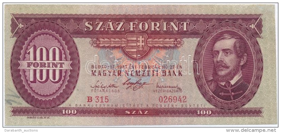 1947. 100Ft Eltolódott Nyomat T:II Restaurált, Vágott / Hungary 1947. 100 Forint Shifted Print... - Sin Clasificación