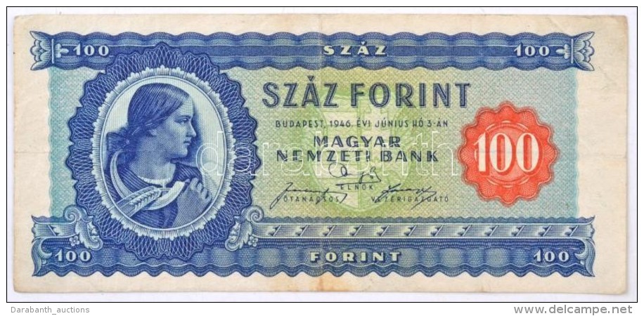 1946. 100Ft Vízjeles Papír T:III Kis Fo. / Hungary 1946. 100 Forint Watermarked Paper C:F Small... - Sin Clasificación