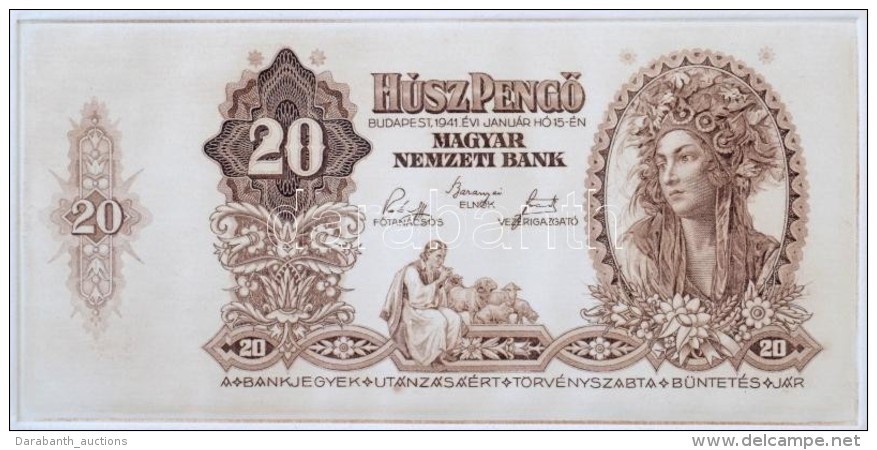 1941. 20P Bankjegy + Barna Egyképes Rézkarcnyomat + Eredeti Negatívról... - Sin Clasificación