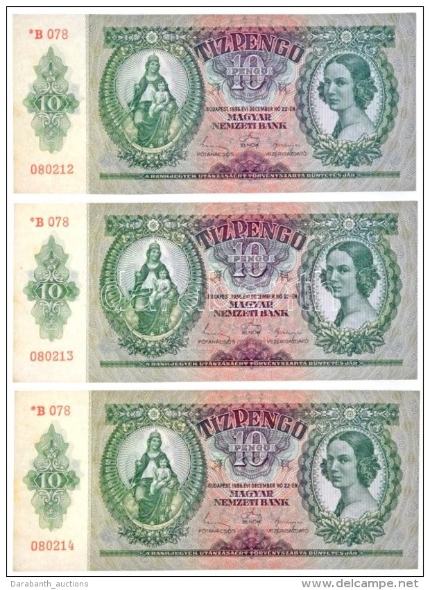 1936. 10P (7x) '*078' Csillagos Sorozatszámmal, SorszámkövetÅ‘k T:I,I- / Hungary 1936. 10 PengÅ‘... - Sin Clasificación