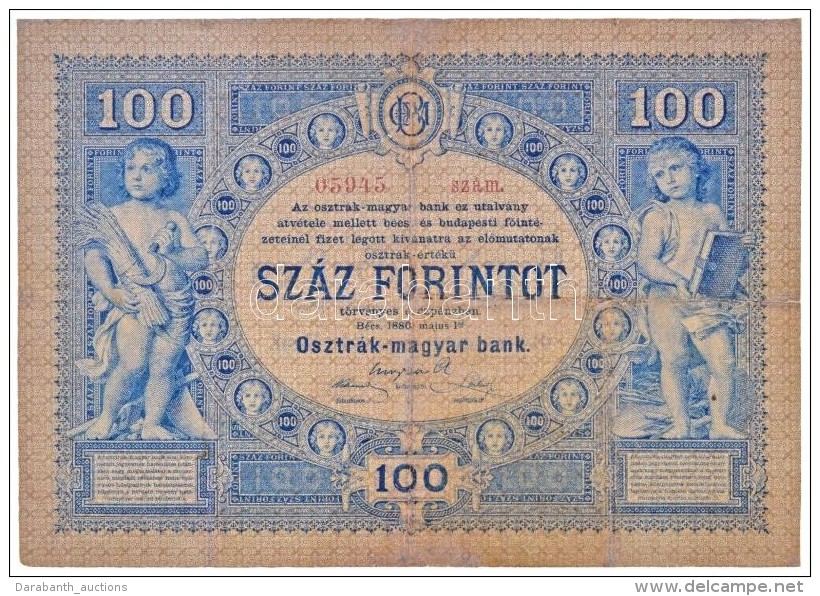 1880. 100Ft/G Piros Sorszám '1700 05945' T:III Restaurált RRR! / Hungary 1880. 100 Gulden '1700... - Sin Clasificación