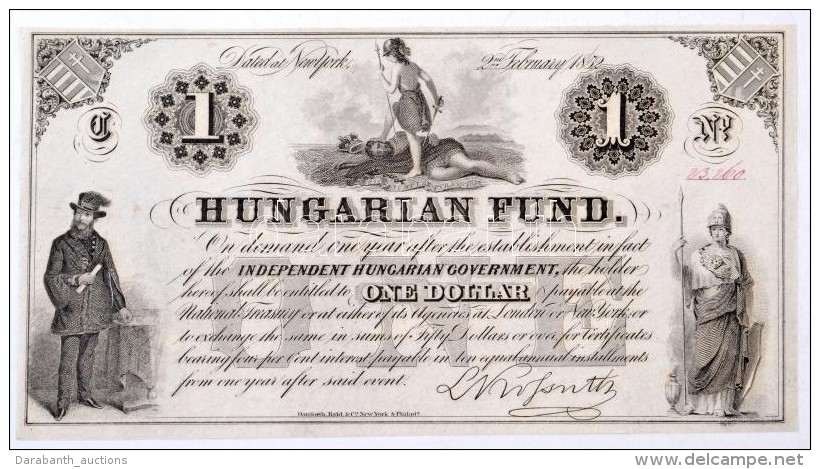 1852. 1$ 'C' 'Kossuth Bankó' Piros Kézi Sorszámozással T:I Kis Fo. /
Hungary 1852. 1... - Sin Clasificación