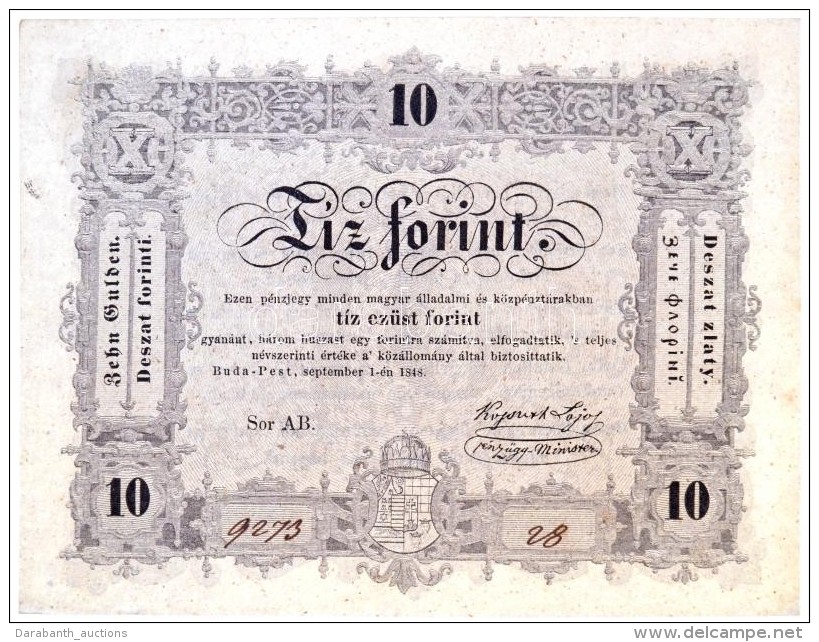 1848. 10Ft 'Kossuth Bankó' T:I- Hajtatlan  / 
Hungary 1848. 10 Forint 'Kossuth Note' C:AU Unfolded
Adamo... - Non Classés