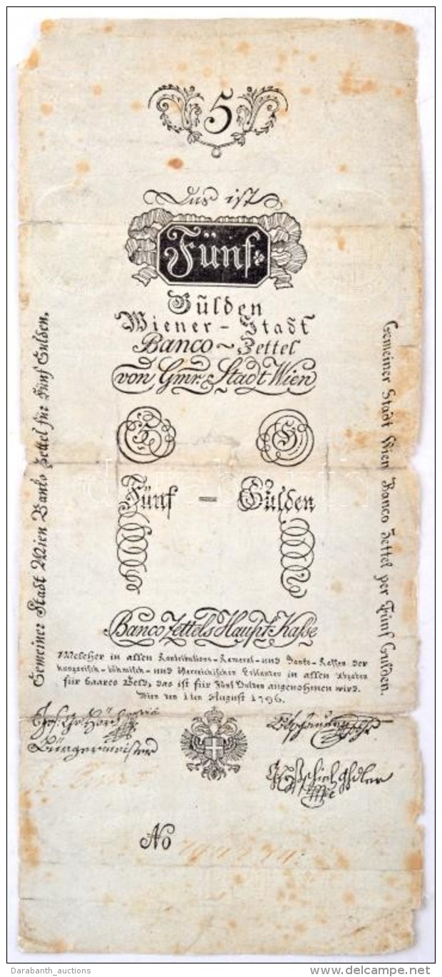 1796. 5G 'Bécsi Városi Bankócédula' Vízjeles Papíron,... - Sin Clasificación