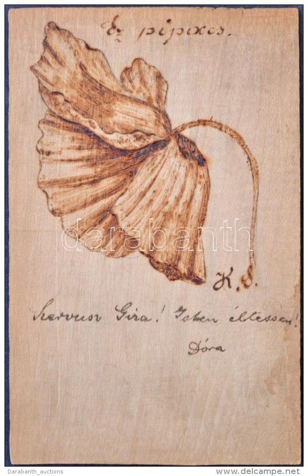 1903 Saját KészítésÅ± Falemez Képeslap Pipaccsal / Custom Made Wooden Card With... - Sin Clasificación