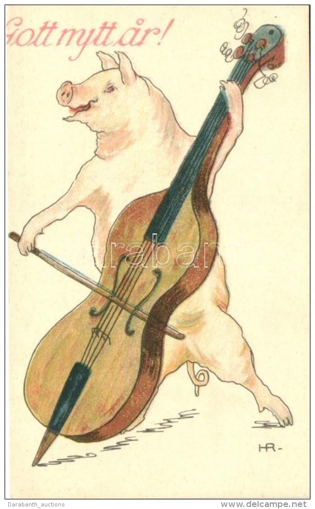 ** T3 New Year, Pig Playing On Double Bass, Litho S: H.R. (Rb) - Sin Clasificación