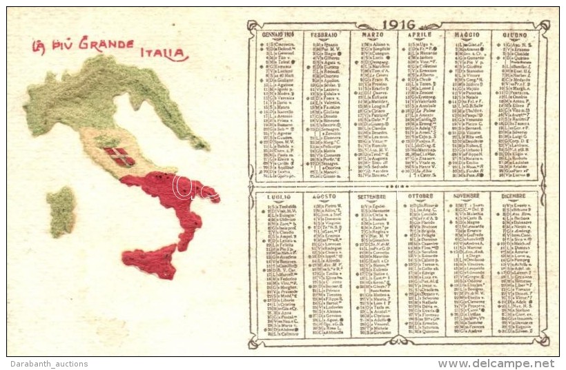 ** T2 La Piu Grande Italia / The Greatest Italy, Map With Calendar Of 1916, Emb. Car. Tip. G. Brambilla - Sin Clasificación
