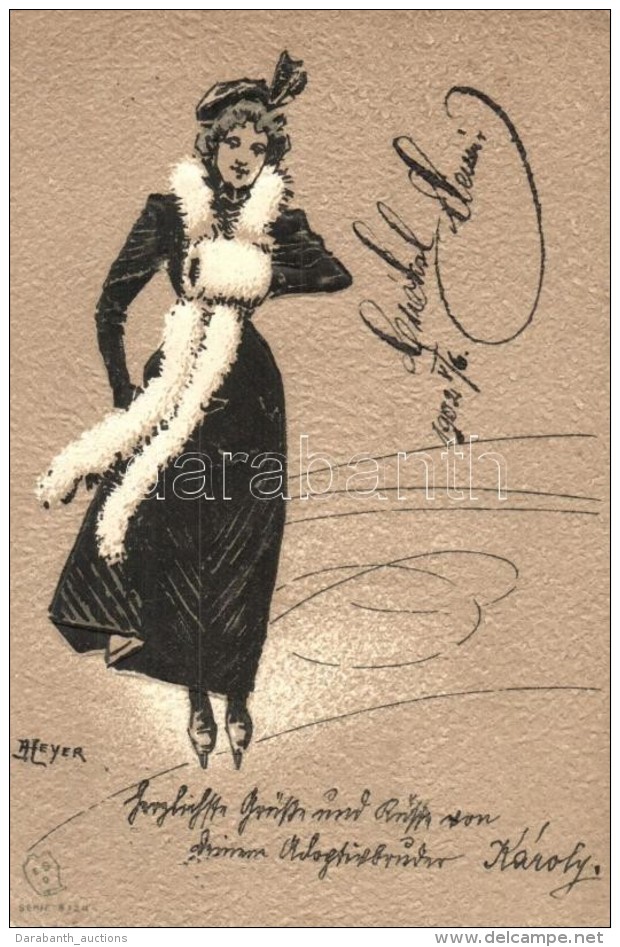 T2/T3 Ice Skating Lady, E.S.D. Serie 8124. Emb. Litho S: Heyer  (EK) - Sin Clasificación