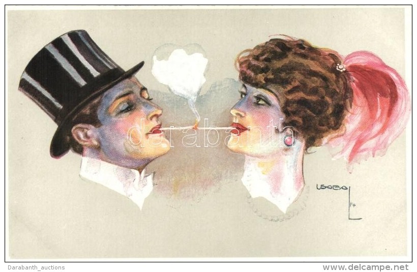 * T2 Italian Art Postcard. Smoking Couple, W.S.S.B. 6522/3., S: Usabal - Sin Clasificación