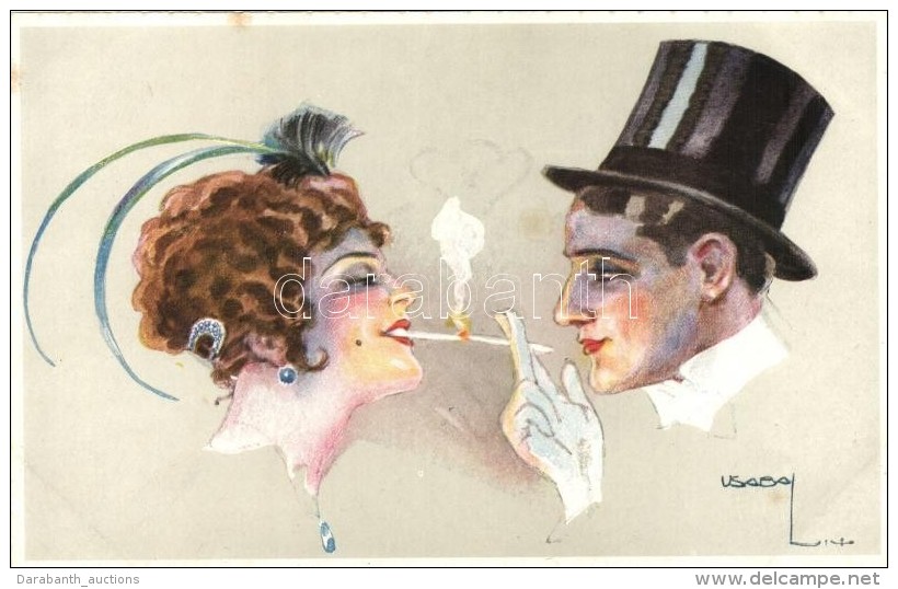 * T2 Italian Art Postcard. Smoking Couple, W.S.S.B. 6522/2., S: Usabal - Sin Clasificación