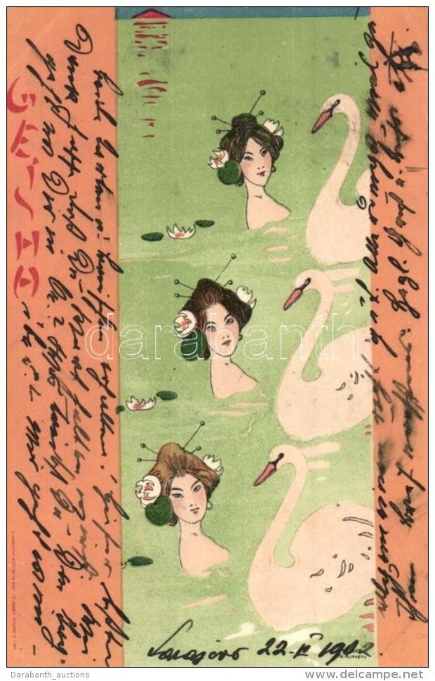 T2 Asian Style Art Nouveau Art Postcard. Edit. E. Storch S: Raphael Kirchner - Non Classés