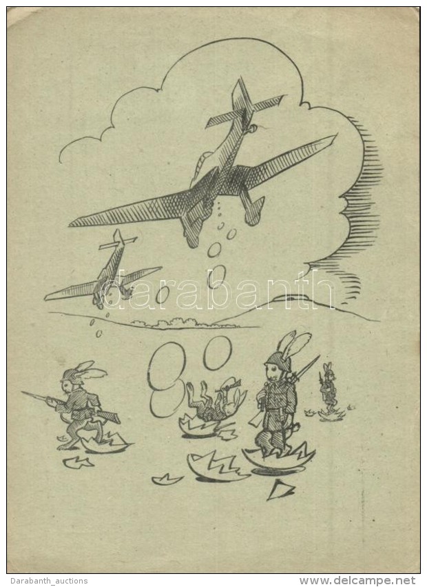 ** T2/T3 WWII Military Easter Greeting Card, Rabbits With Aircrafts (EK) - Sin Clasificación