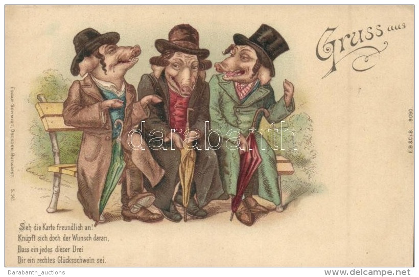 ** T2 Anti-Semitic Postcard, Pigs, Judaica, Edgar Schmidt Dresden-Budapest. S. No. 141. Litho - Sin Clasificación