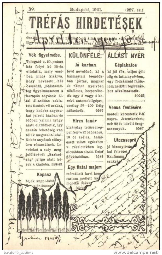T2 1901 Tréfás Hirdetések Napilap, Budapest / Hungarian Humorous Newspaper - Sin Clasificación
