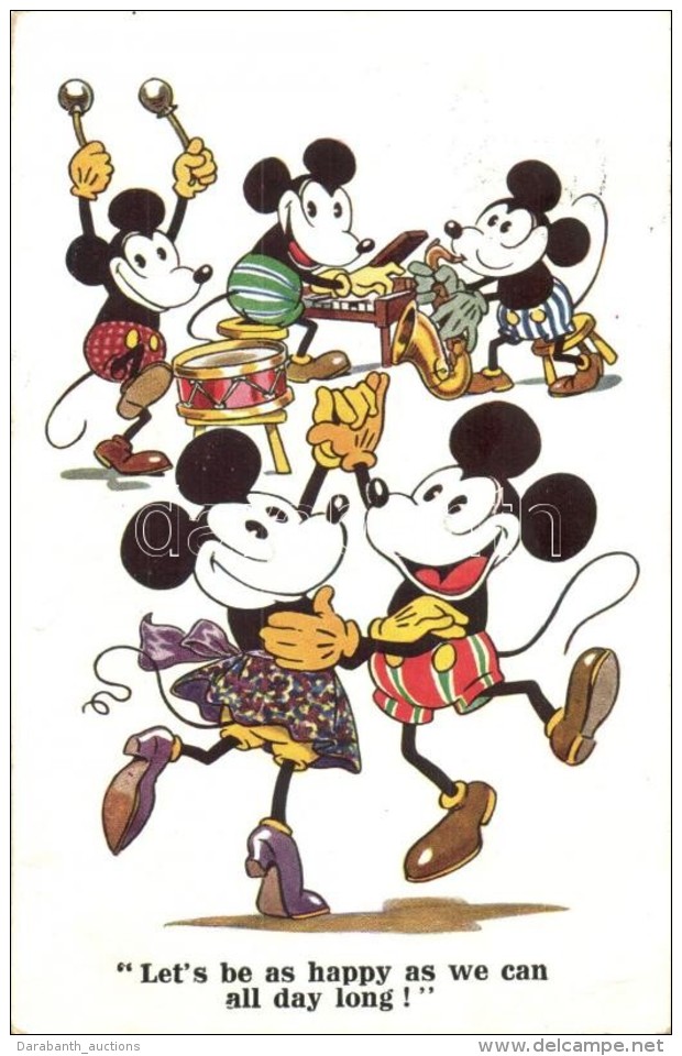 T2 Let's Be As Happy As We Can All Day Long! / Mickey And Minnie Mouse, Disney Postcard. A. R. I. B. 1794. - Sin Clasificación