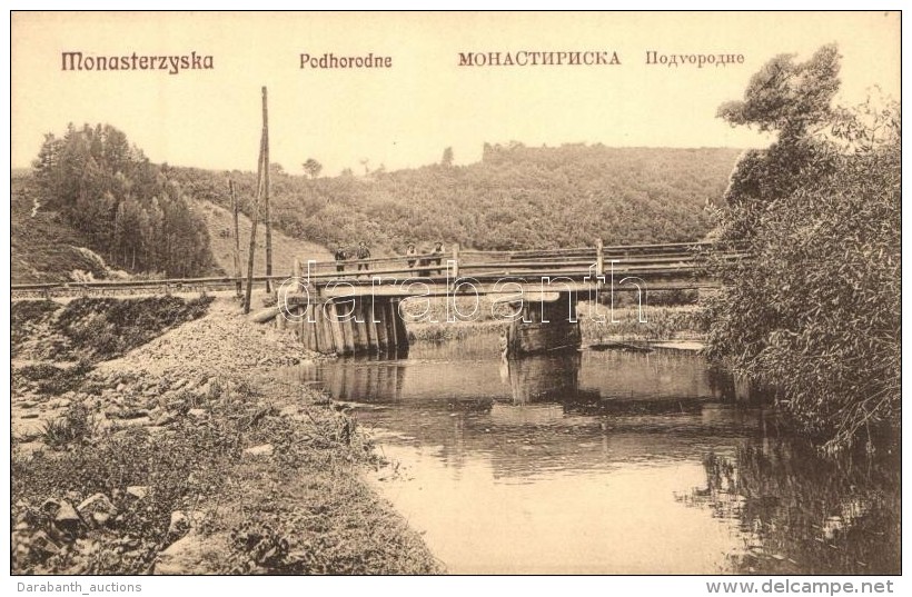 ** T2 Monastyryska, Monasterzyska; Podhorodne. Nakl. Hermana Schechnera / River Bank With Bridge - Sin Clasificación