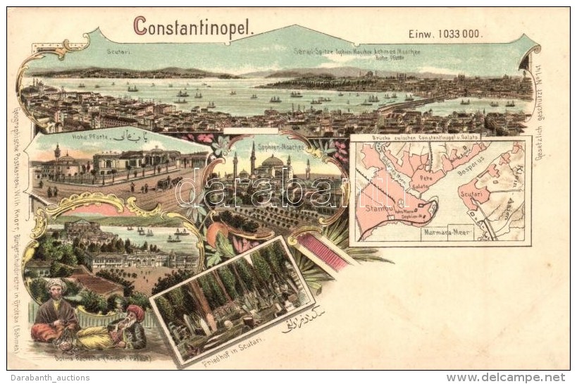 ** T2/T3 Constantinople, Istanbul; Map. Geographische Postkarte V. Wilhelm Knorr No. 141. Art Nouveau Litho (EK) - Sin Clasificación