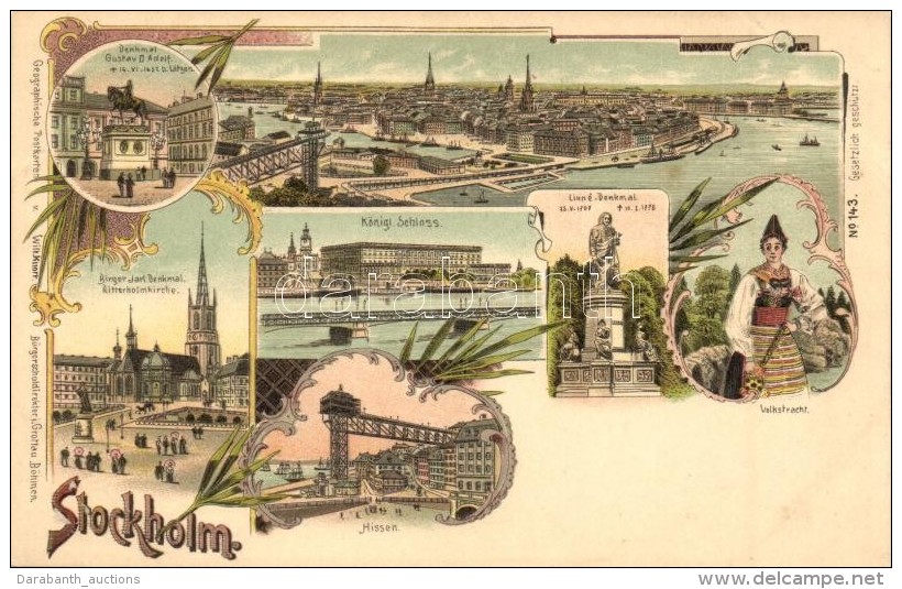 ** T1 Stockholm, Hissen, Volkstracht. Geographische Postkarte V. Wilhelm Knorr No. 143. Art Nouveau Litho - Sin Clasificación