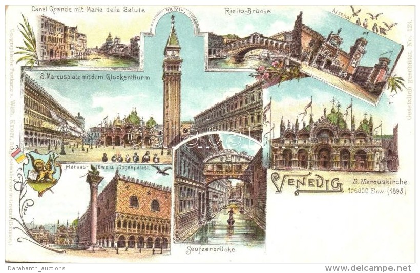 ** T2 Venice, Venezia, Venedig; Geographische Postkarte V. Wilhelm Knorr No. 123. Floral Litho - Sin Clasificación