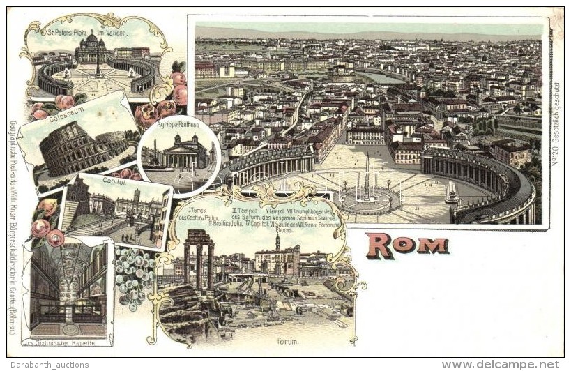 ** T3 Rome, Rom; Sixtinische Kapelle, Forum. Geographische Postkarte V. Wilhelm Knorr No. 120. Art Nouveau Litho... - Sin Clasificación