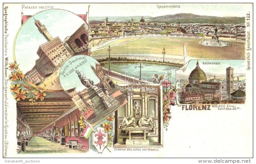 ** T2/T3 Firenze, Florence, Florenz. Geographische Postkarte V. Wilhelm Knorr No. 122. Art Nouveau Litho (fl) - Sin Clasificación
