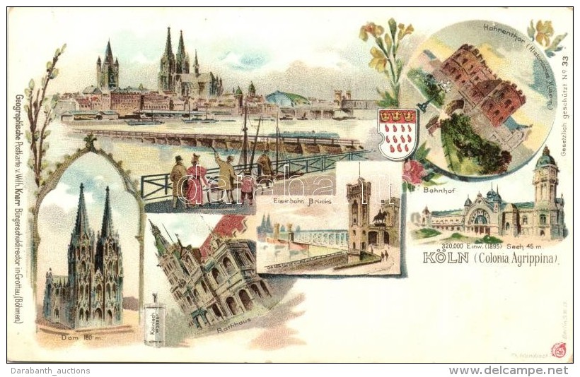 ** T3/T4 Köln, Cologne. Geographische Postkarte V. Wilhelm Knorr No. 33. Art Nouveau Litho (small Tear) - Sin Clasificación