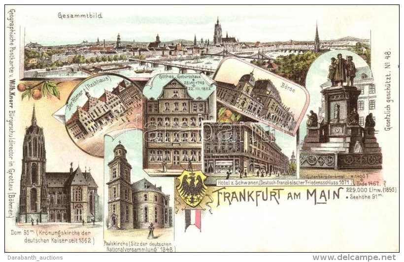 ** T2 Frankfurt Am Main. Geographische Postkarte V. Wilhelm Knorr No. 48. Art Nouveau Litho - Sin Clasificación