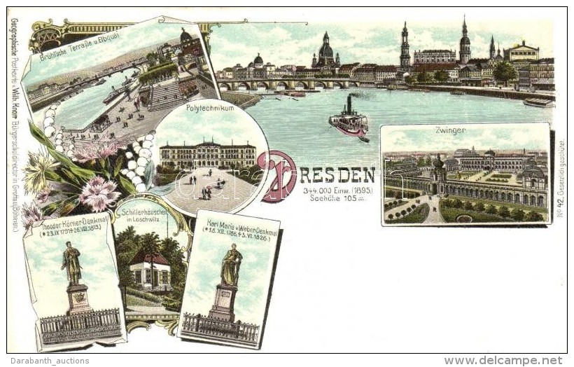 ** T2 Dresden. Geographische Postkarte V. Wilhelm Knorr No. 42. Art Nouveau Litho - Sin Clasificación