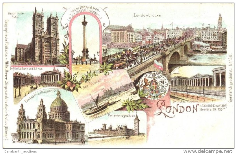 ** T2 London, Geographische Postkarte V. Wilhelm Knorr No. 130. Art Nouveau Litho - Sin Clasificación