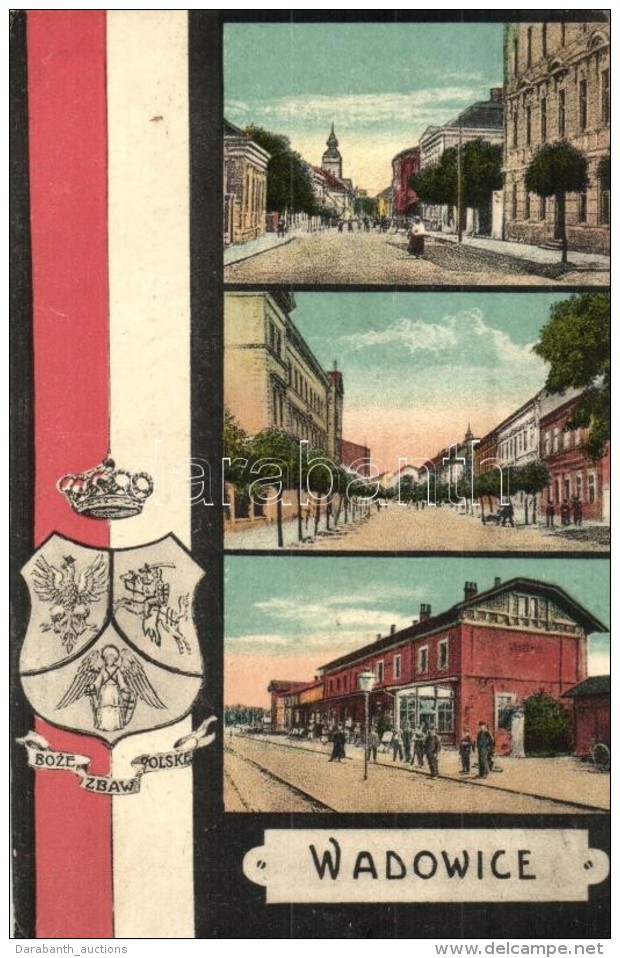 T2 Wadowice, Boze, Zwab, Polske / Railway Station With Street Views, Coat Of Arms, Polish Flag - Sin Clasificación