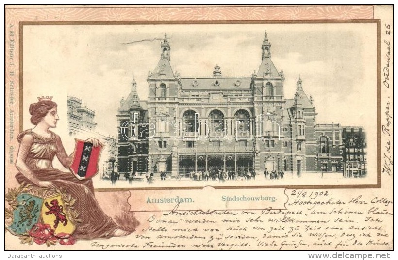 T2/T3 Amsterdam, Stadschouwburg / Theatre, Coat Of Arms, J. H. Schaefer Emb. Litho - Non Classés