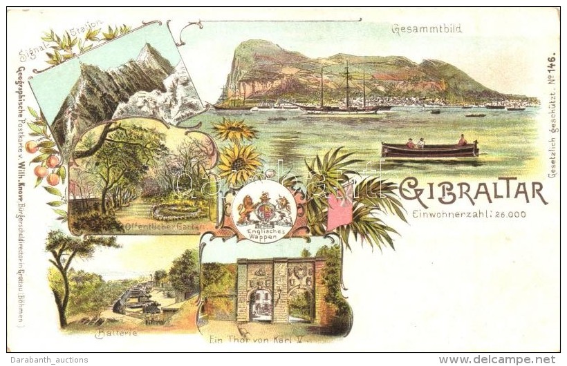 ** T1/T2 Gibraltar. Geographische Postkarte V. Wilhelm Knorr No. 146. Art Nouveau Litho - Sin Clasificación