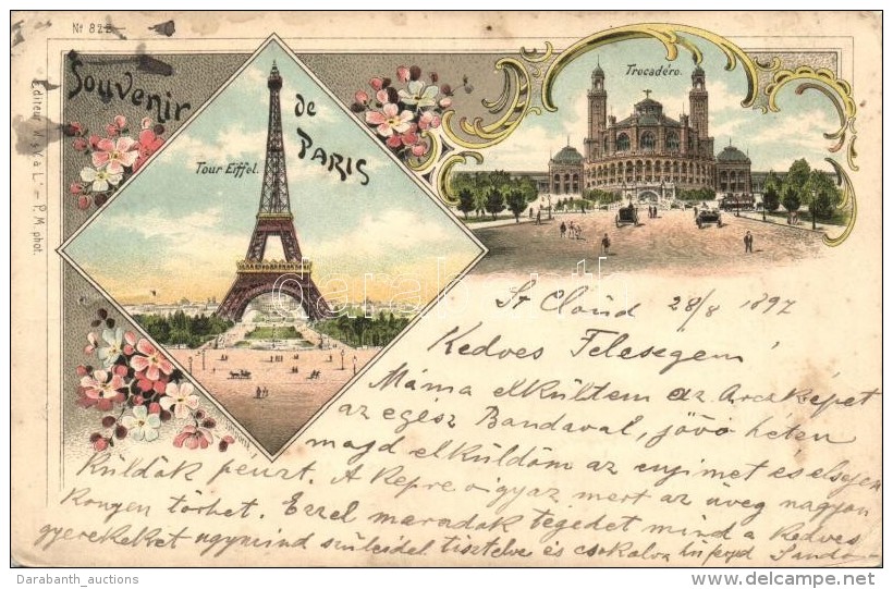 T2/T3 1897 Paris, Trocadero, Tour Eiffel. Editeur W &amp; V. A. L. No. 822. Floral, Art Nouveau Litho (Rb) - Sin Clasificación