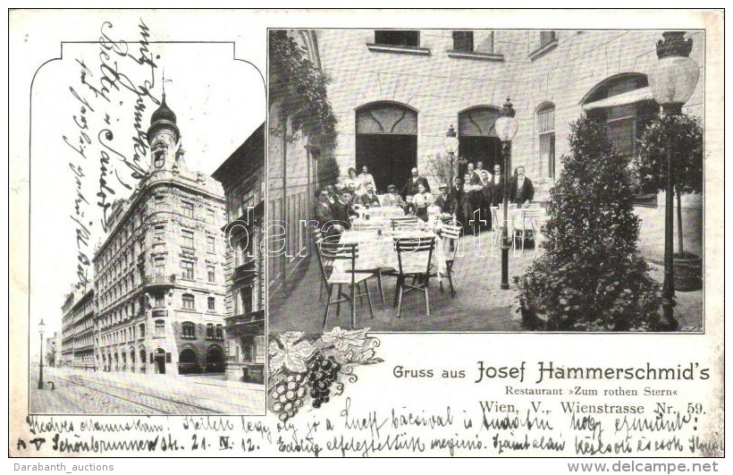 * T2 Vienna, Wien V. Gruss Aus Josef Hammerschmid's Restaurant Zum Rothen Stern; Wienstrasse Nr. 59. - Sin Clasificación
