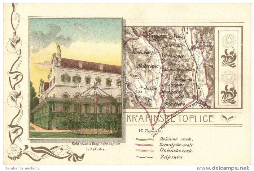 * T2/T3 Krapinske Toplice, Kola Voze Iz Zaboka / Map, Art Nouveau Litho (Rb) - Sin Clasificación