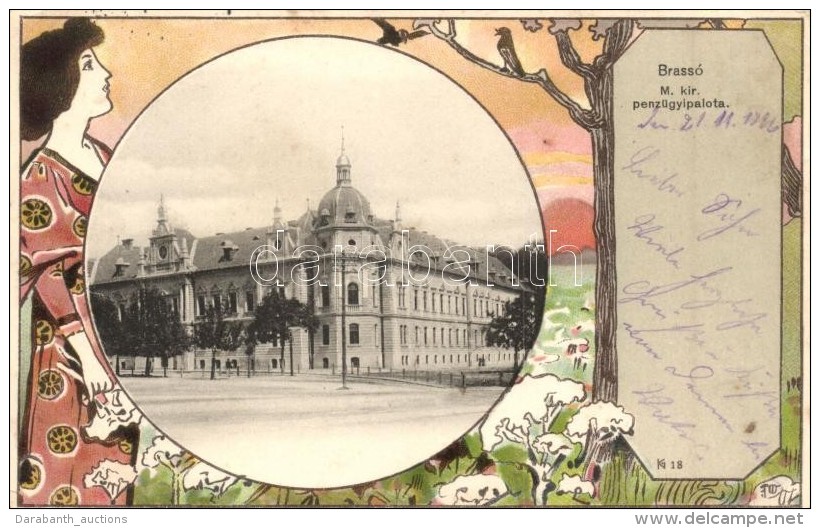 T2/T3 Brassó, Kronstadt, Brasov; Pénzügyi Palota / Finance Palace, Art Nouveau, Litho (EK) - Sin Clasificación