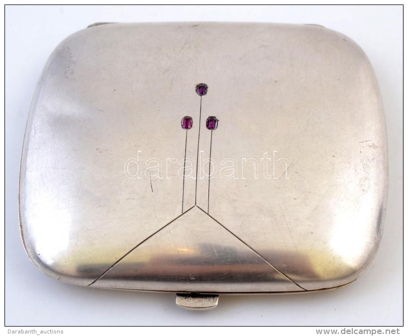 Ezüst(Ag) Art Deco Cigarettatárca Rubin Kövekkel, Jelzett, 9x8 Cm, Nettó: 96,9 G / Silver... - Otros & Sin Clasificación